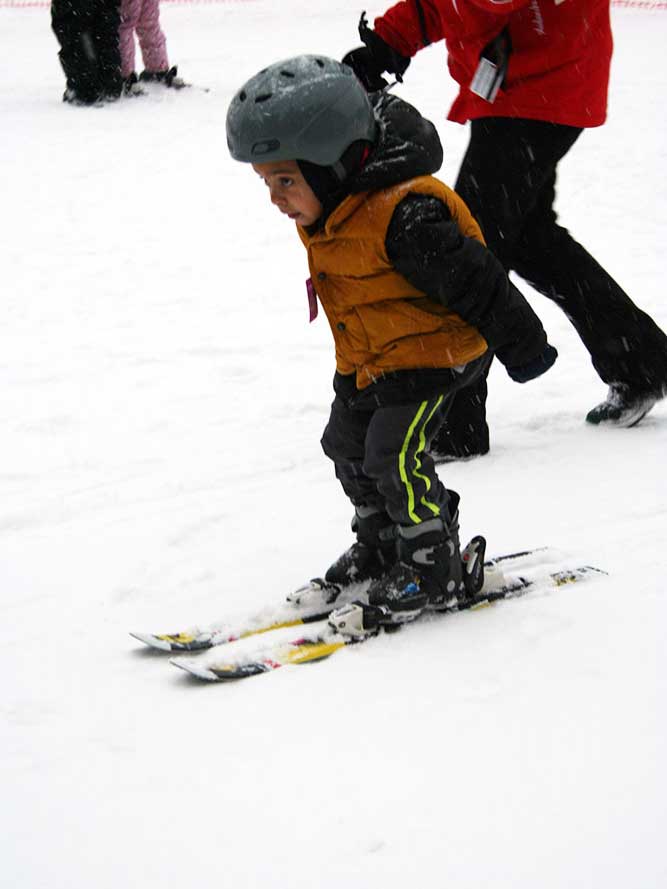 Elias practicing snowplow stops