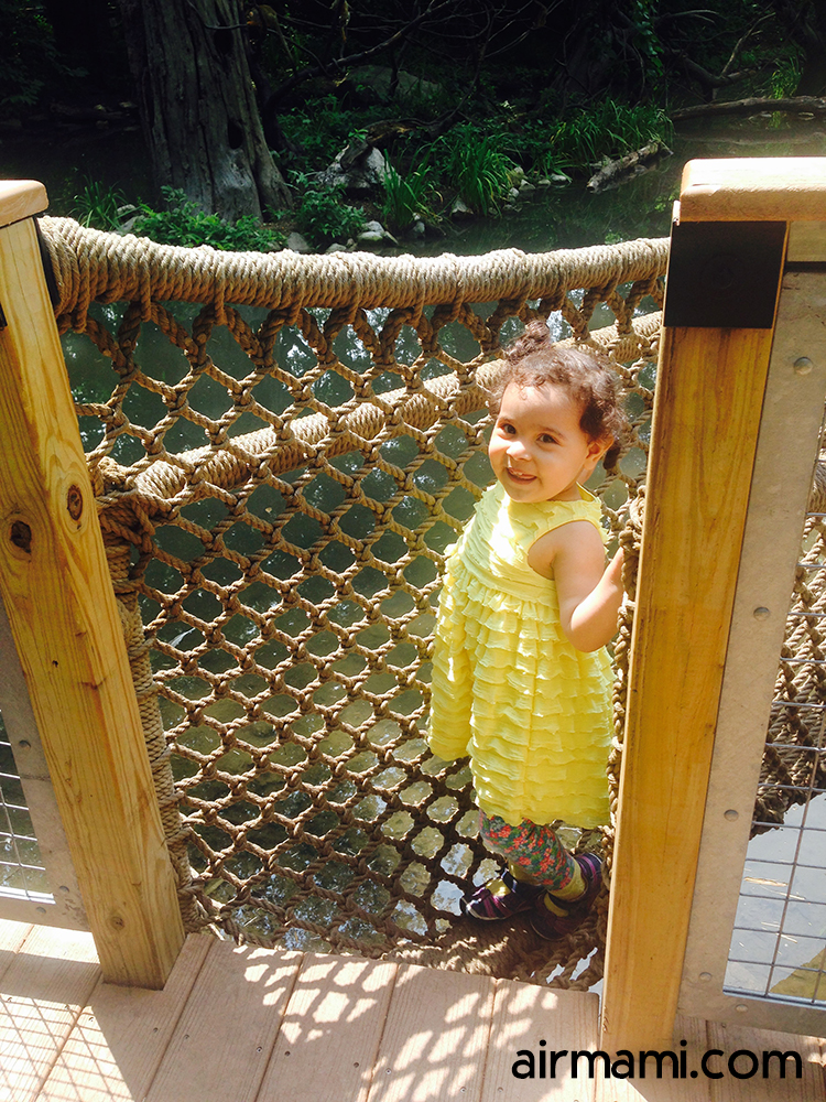 Selena exploring the rope bridge