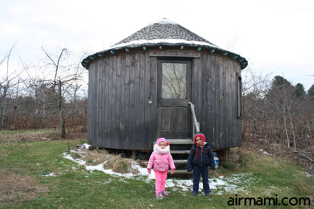 Snowy path leading to the yurt