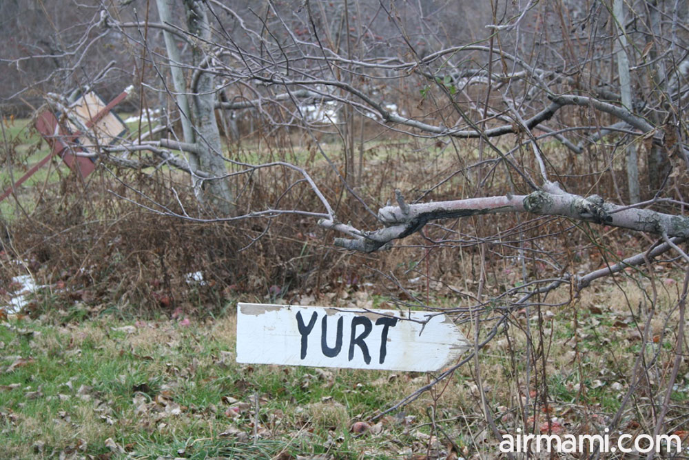 Family walking toward the Liberty View Farms yurt
